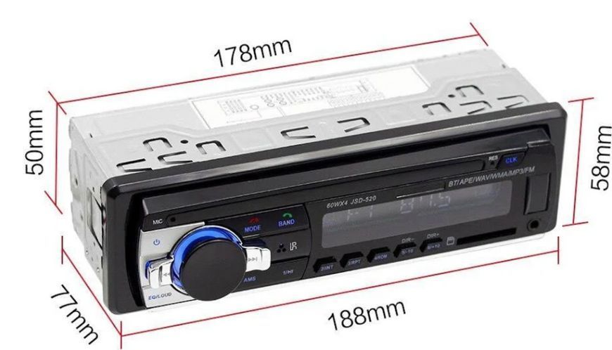 Автомагнитола CAR MP3 SA 520 ISO + Bluetooth 1DIN USB NF-00009662 фото