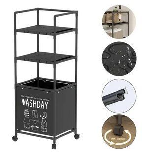 Металлическая корзина для белья с колесами Washday и 2-мя полками для хранения BW220 фото